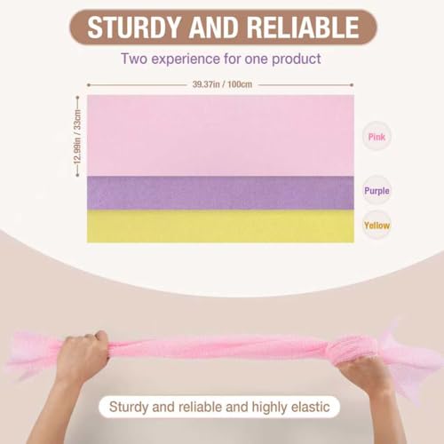 African Net Sponge Extra Long 3 Pieces, Loofah Back Scrubber for Shower, Exfoliating Washcloth & Body Scrubber, 39.37" L x 12.99" W Bath Sponge (Yellow,Pink, Purple) - color: Yellow,pink, Purple