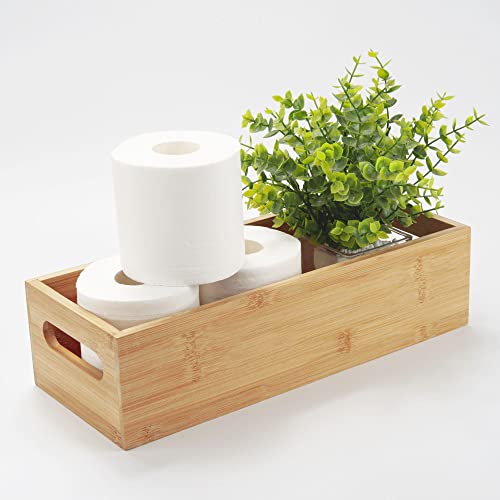Toilet Tank Paper Basket for Back of Tank Top, Bamboo Bathroom Storage for Organizing (15 x 6 x 4 inch) - size: 15" x 6" x 4"