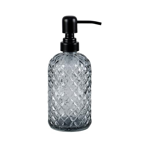 12Oz Glass Soap Dispenser with 304 Black Rustproof Stainless-Steel Pump, Refillable Glass Soap Dispenser for Kitchen, Bathroom, Farmhouse (Grey) - color: Gray