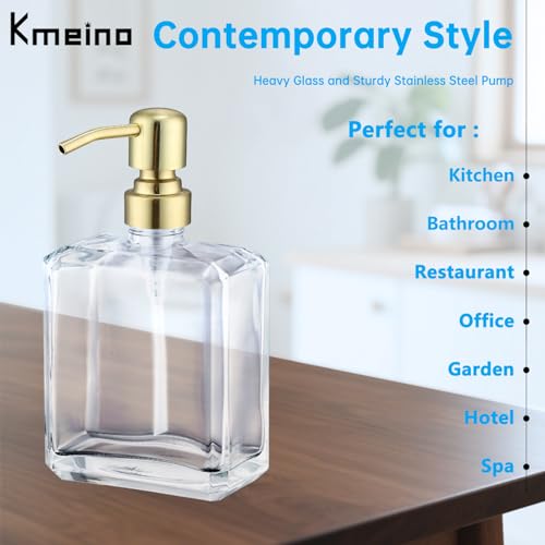 Clear Glass Soap Dispenser Retangular, Brushed Gold Pump, 13.5 oz | Rust Proof Stainless Steel Pump, Refillable, Hand Soap, Liquild Soap, Dish Soap - color: Gold, size: 13.5oz-Square