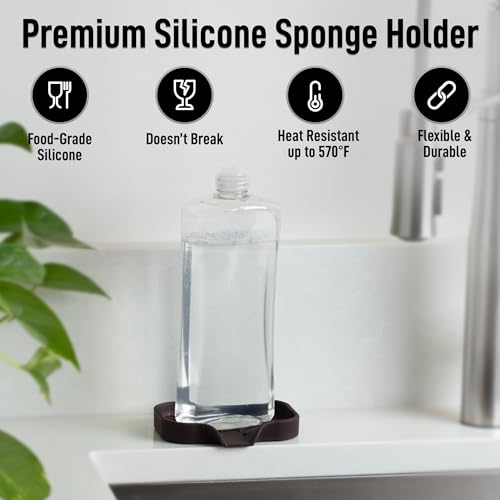 Zulay Kitchen Small Silicone Sponge Holder (4.9x3.3”) – Space-Saving Sink Organizer Tray for Sponge, Soap, Brush & More – Compact Non-Slip Dish for Kitchen & Bathroom (Chocolate) - color: Chocolate (Small), size: Small (4.9x3.3)