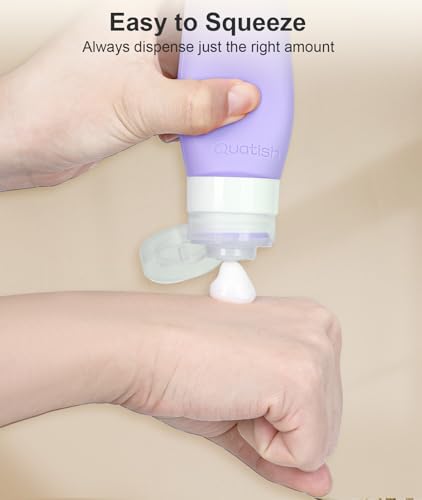 Quatish Travel Bottles for Toiletries 6 Pack, Original Patented Leakproof 3 oz Tsa Approved Travel Size Containers, BPA Free Silicone Shampoo and Conditioner Bottles, Cruise Camping Essentials, Purple - color: Purple