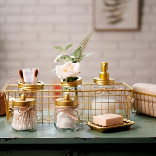 SheeChung Kitchen and Bathroom Soap Dish Tray - Metal Soap Dish Tray with Drainage Grid and Holder for Kitchen Sink Countertops to Store Soap, Sponges, Scrubbers - Rust Resistant (Gold) - color: Gold