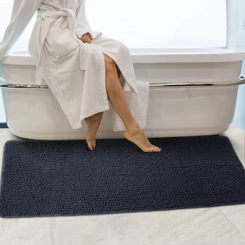 Secura Bathroom Rugs 47x28, Ultra Soft Chenille Bath Mat, Super Absorbent & Quick Dry Bathroom Mat, Non Slip Machine Washable Bath Rugs for Tub, Shower, Home Decor Accessories (Dark Gray) - color: Dark Gray, size: 47 in x 28 in