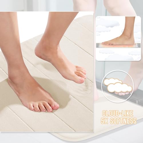 Yimobra 3 Pieces Memory Foam Bath Mat Set with U-Shaped Toilet Rug - Non Slip Super Soft Absorbent Quick Dry Bathroom Rugs for Bathtub, Vanity & Toilet Base, Cream White - color: Cream White, size: 44''x24'' + 31.5''x20'' + 24''x20''