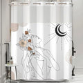 No Hook Shower Curtain with Snap in Liner, 2-in-1 Double Layer Bath Curtain Set 71x74 Inch | Abstract Feminine Line Art with Moon & Flowers, Sheer Mesh Top, Modern Boho Bathroom Decor - color: Feminine Art