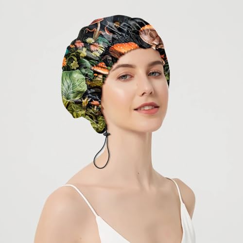 2 PCS Shower Cap Adjustable Reusable Double Waterproof Layer Elastic Hair Bath Cap Cute Aesthetic for Women Girls-Two Mushrooms - color: I25-Two Mushrooms
