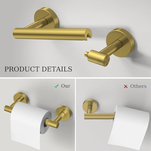Brushed Gold Toilet Paper Holder & Towel Holder, Bathroom Hardware Set-SUS304 Stainless Steel Double Post Pivoting Tissue Roll Holder and Hand Towel Ring Set for Bathroom, RV - color: Brushed Gold