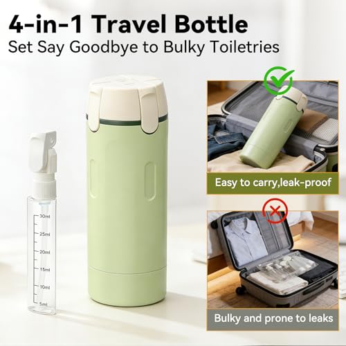 4 in 1 Travel Dispenser Bottle with Cleaning Brush,4 Pack 30ml Leak Proof Refillable Travel Size Toiletries Containers for Shampoo Conditioner,Portable Travel Bottles Set for Vacation Camping & Gym - color: Green