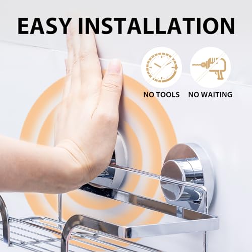 LEVERLOC Shower Caddy Suction Cup 2 Pack, Shower Shelf for Inside, Large Capacity Bathroom Organizers and Storage, Rustproof & Waterproof Metal Bath Basket, No-Drilling, Heavy Duty, Silver - color: 2 X Silver