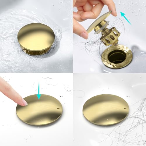 KAIYING Pop Up Drain, Bathroom Sink Drain Stopper, Vessel Sink Drain Assembly with Detachable Basket Stopper, Anti-Explosion and Anti-Clogging Drain Strainer (NO Overflow, Brushed Champagne Gold) - color: Brushed Champagne Gold, style: NO Overflow