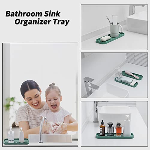 MicoYang Silicone Kitchen Sink Organizer Tray for Multiple Usage,Eco-Friendly Sponges Holder for Kitchen Bathroom Counter or Sink,Dish Soap Dispenser,Scrubber,Bottle,Cup (Green, 12"×4") - color: Green, size: 12" x 4" x 0.7"