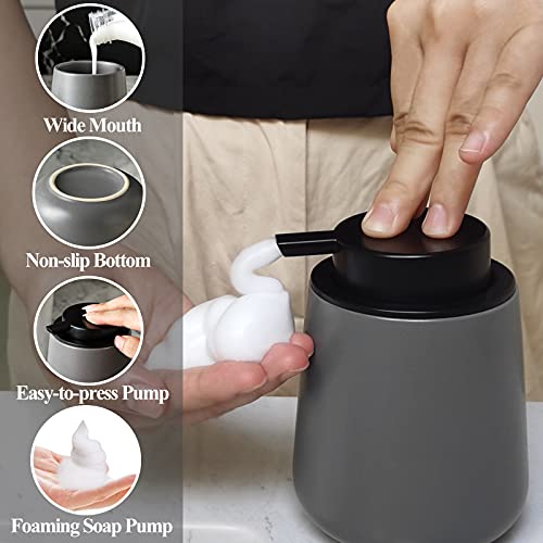 Bosilunlife Ceramic Foaming Soap Dispenser - 12Oz Bathroom Countertop Kitchen Dish Soap Pump Dispenser Foam Soap Dispenser - Matte Grey - color: Matte Grey
