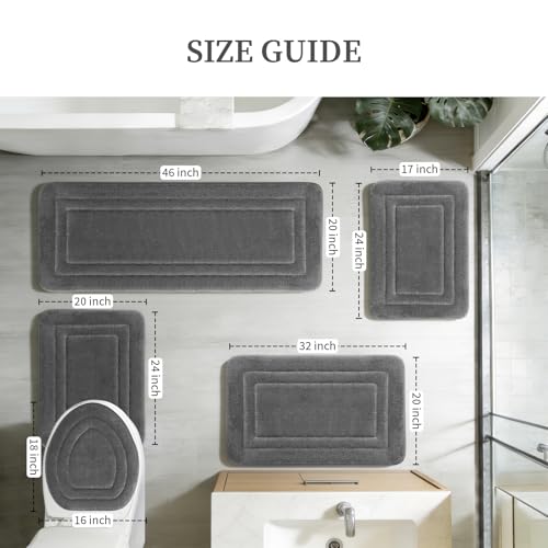 YIHOUSE Bathroom Rugs Sets 5 Piece, Towel-Like Soft Absorbent Thick High Density Memory Foam Bath Mat Set, Non-Slip Machine Washable Bath Rugs for Bathroom, Tub & Shower, Dark Grey - color: Dark Grey, size: 1'8" x 3'10" (5 pieces)