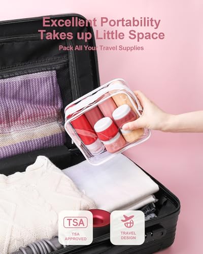 Mrsdry Travel Size Toiletries 8 Pack, TSA Approved 3oz/1oz Silicone Refillable Containers with Clear Travel Bag - color: Cherry Red, size: 3oz bottle 1oz jar