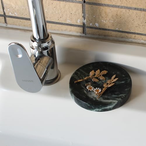 Natural Verde Alpi Green Marble Soap Dish, Round Small Jewelry Dish, Sponge Holder for Bathroom, Kitchen - color: Verde Alpi Green