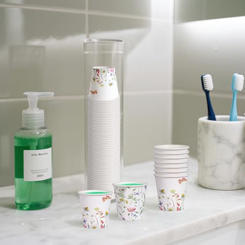 WRAPAHOLIC 3oz Paper Cups - 100 Pack Disposable Bathroom Cups with Wildflower & Butterfly Design, Small Mouthwash Cup for Toothbrush Rinse, Home Bathroom, Picnic, BBQ, Travel and Party - color: Sunflower Wildflower