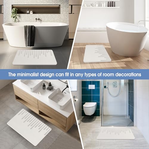Veeloim Stone Bath Mat Diatomaceous Earth Bath Mat Non-Slip Quick Drying Diatomite Stone Shower Mat Natural Easy to Clean23.6 * 15.4" - color: Light White