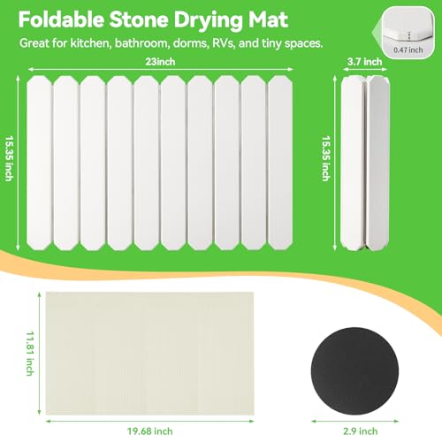 Large Stone Drying Mat for Kitchen Counter, Collapsible Quick Dry Stone Bath Mats for Bathroom, Trapezoidal Absorbent Diatomaceous Earth Dish Stone Mat for Dishes Cookware Countertop, 23.23''x15.4''
