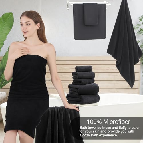 18 Piece Family Bath Towel Set Include 6 Bath Towels,6 Hand Towels and 6 Washcloths Soft Bathroom Towel with Hanging Loops,Highly Absorbent Quick Dry Towels Set for Bathroom,Hotel and Spa-Black - color: Black, size: 18-Piece Set