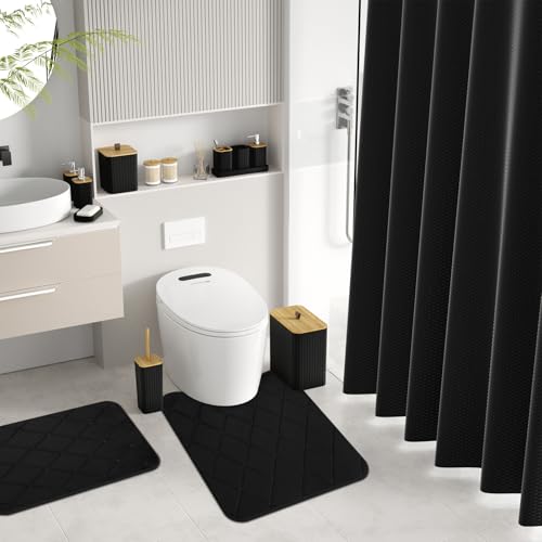 Bathroom Accessory Set - Black Bathroom Set, 27PC Bathroom Accessories Set, Bathroom Sets with Shower Curtain and Rugs, Mini Trash Can, Toilet Brush, Trash Can & Soap Dispenser - size: Bathroom Set&Shower Curtain &Rugs, style: Black