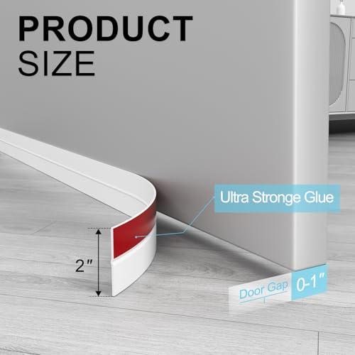 Elvone Weather Stripping Door Seal for Door Frames, 20 Ft x 1 in, White | Self-adhesive flexible silicone seal tape for door frame gaps and window gaps. block drafts, dust, and noise - color: White, size: 20ft (2" W x 3/64 "T)
