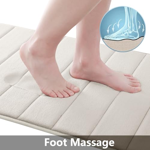 Buganda Memory Foam 3 Pieces Bathroom Rugs Set - Thick Soft Absorbent Bath Mats, Washable Small/Large/Contour Bath Rugs (24" x 16" + 30" x 20" + 24" x 20", Cream) - color: Cream, size: 24" X 16" + 30" X 20" + 24" X 20"