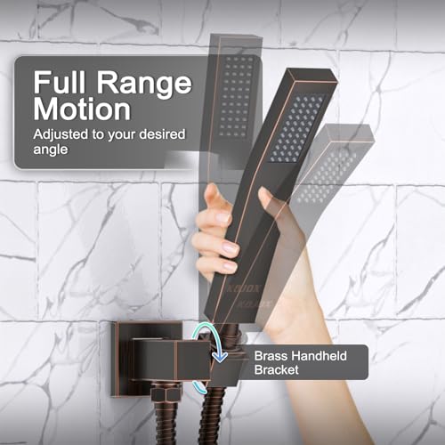 KOJOX Oil Rubbed Bronze Shower System with High Pressure 10 Inch Rainfall Shower Head, Handheld Shower head and Shower Faucet Trim valve, Bathroom Luxury Rain Mixer Shower Set Wall Mounted - color: Oil Rubbed Bronze, size: 10''