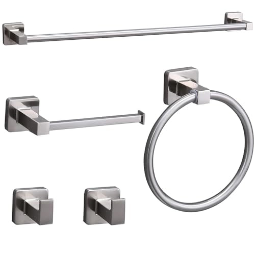 5 Pieces Brushed Nickel Bathroom Hardware Set,Wall Mounted 23.6 inch Towel Bar Set,Towel Rack Set,Toilet Paper Holder, Bathroom Accessories Set - color: Brushed Nickel
