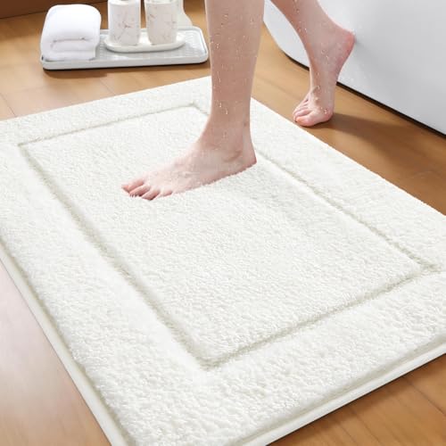 IM HOME Bathroom Rugs Cream White 32"x20", Ultra Soft Thick Plush Fluffy Microfiber Absorbent Bath Mat, Non-Slip Backing, Machine Washable Bath Mats for Bathroom Floor, Tub and Shower - color: Cream White, size: 1'8" x 2'8" (Rectangular)