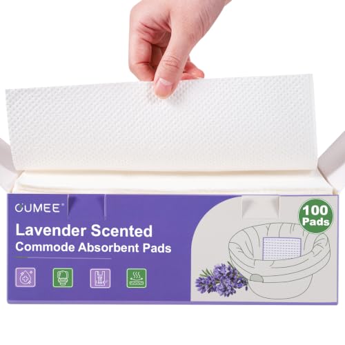 Oumee Scented 100 Count Absorbent Commode Pads for Bedside Commode Bucket | Commode Liner Pads with Absorbent Gel, Potty Liner Pads for Adults Seniors Portable Toilet Pad Bedpans - size: 9.5*5.1in-Lavender