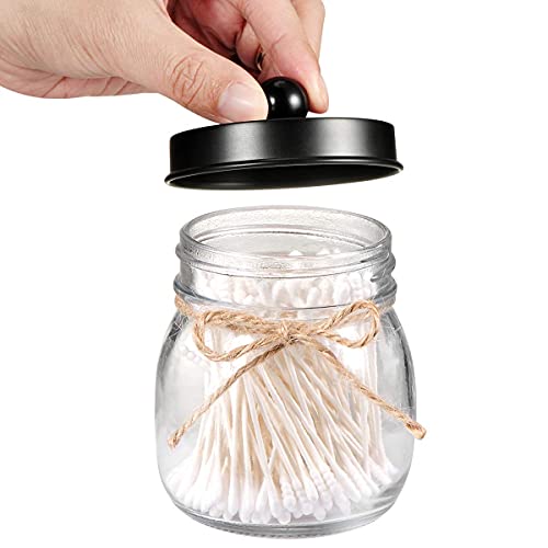Amolliar Mason Jar Bathroom Accessories Set 4 Pack - Foaming Soap Dispenser&2 Qtip Holders&Toothbrush Holder-Rustic Farmhouse Decor Bathroom Organizer Apothecary Jar Country Countertop (Black) - size: Black, style: Standard-mouth