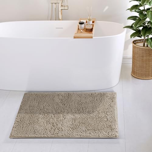 Hearth & Harbor Bathroom Rugs, Chenille Bath Mat - Machine Washable Bath Mats for Bathroom Non-Slip Backing Rubber, Quick Dry Bathroom Mat - color: Beige, style: 20 x 32
