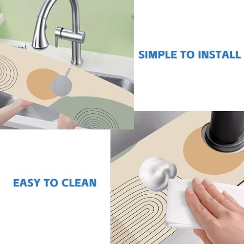 Abstract Minimalistic Geometric Kitchen Sink Splash Guard Mat Absorbent Fast Drying Mat Faucet Draining Mat Sink Splash Guard Behind Faucet Drip Catcher for Kitchen Bathroom 5.5"×24" - size: 24" x 24"