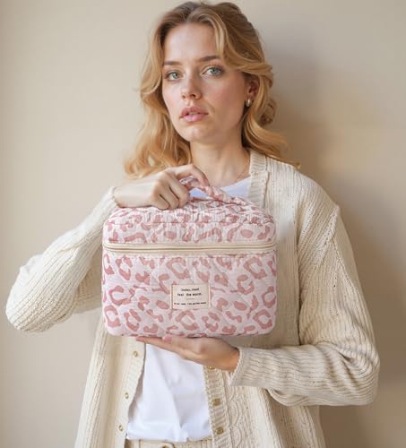HBselect Quilted Makeup Bag, 3PCS Cotton Large Travel Makeup Bag, Cute Floral Coquette Make up Bag Cosmetic Bag Toiletry Bag for Women Girls - color: A-3PCS-Floral 29