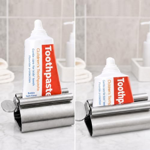 LOVEINUSA Toothpaste Tube Squeezer Dispenser, 3 PCS Toothpaste Roller | Squeezer Tool Metal Stainless Steel Tooth, Paste Holder for Bathroom, Silver - color: Silver
