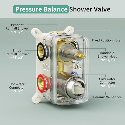 Shower Faucet Set Shower System - SR SUN RISE Brushed Nickel Shower Trim Kit with Dual Shower Head, 12'' Ceiling Rainfall 6'' Wall Mount with Handheld Shower for Couples, Complete 6 Diverter Valve - color: Nickel, size: 12 Inch