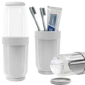 Breathable Toothbrush Travel Case, 2 in 1 Portable Travel Toothbrush Holder and Mouthwash Cup, Large Capacity Toothbrush Cup with Lid for School, Camping, Business Trip, Bathroom, Cruise (White) - color: White