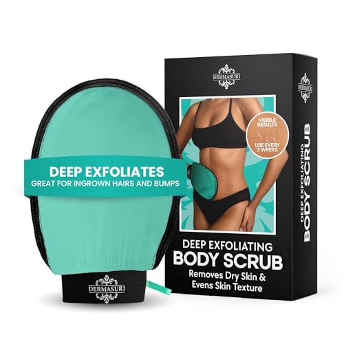 Dermasuri - Deep Exfoliating Glove - Korean Exfoliating Mitt & Body Scrubber - Keratosis Pilaris Treatment Scrub - Self Tanner Mitt & Ingrown Hair Exfoliator - Shower Gloves for Women & Men - Teal - style: Teal Mitt
