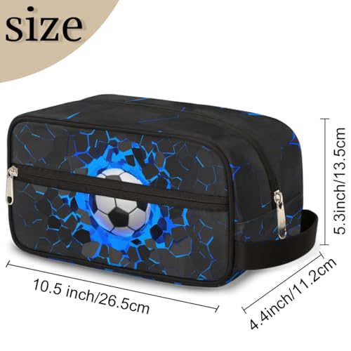 Kids Travel Toiletry Bag - Waterproof Hanging Cosmetic Hygiene Bags for Boys Men - Large Shave Kit for Toiletries Accessories Bathroom Stuff, Blue Soccer Ball - color: Blue Soccer Ball
