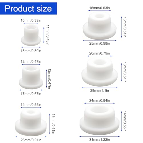 24 PCS Bathtub Jet Covers, 6 Sizes Silicone Hole Plug, White Jet Tub Plug Cover Caps Fit for 9-10 mm 12mm 14mm 16mm 18mm 22-23mm Bathtub Hole, Flexible Reusable Waterproof Tube Plugs End Covers
