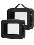 Popvibe Clear Makeup Case Set Black Toiletry Bag Travel Large Clear Cosmetic Bag with Zipper, Big Make Up Bag Organizer Women Traveling TSA Approved Transparent Bag Car for Essentials - color: Black, style: Dual Elegance