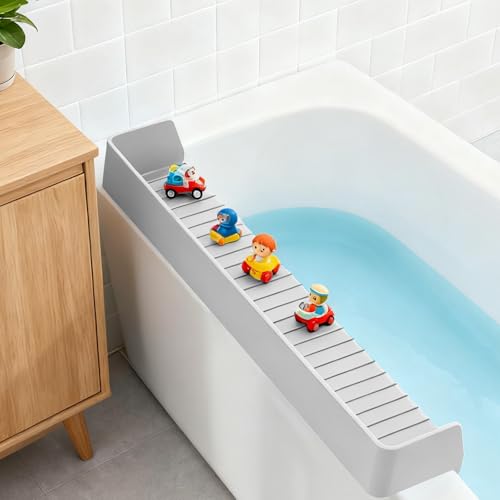 Bathtub Splash Guard for Kids,2.6 FT Silicone Bathtub Play Shelf with 11 Suction Cups, Bath Tub Ledge Shelf for Kids, Prevents Water Spills in Bathroom (Grey) - color: Grey