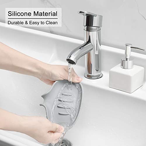 SUBEKYU Silicone Soap Dish for Bathroom,Bar Soap Holder for Shower with Draining Tray, Waterfall Soap Tray for Kitchen Sink, Set of 2 (White + Gray(Style 1)) - color: White + Gray(style 1)