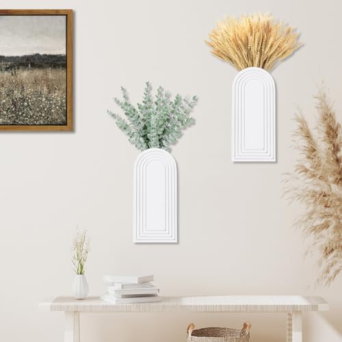 Dnnnii 2 Pack Wooden Wall Vase Set - White Finish Modern Farmhouse & Boho Wall Decor for Entryway, Hallway, Bathroom, Living Room, Dining Room, Narrow Spaces - color: White