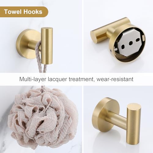 Lairuier 5 Pieces Brushed Gold Bathroom Accessories Set, 23.6 Inch Bath Towel Bar Set, SUS304 Stainless Steel Bathroom Hardware Set Round Toilet Paper Holder Set Wall Mounted - color: Brushed Gold, size: 5-Piece Standard Set