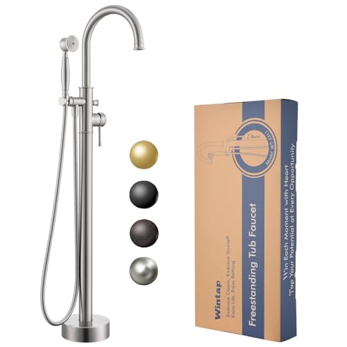 Free Standing Tub Faucet, Wintap Classic Freestanding Bathtub Faucet with Sprayer Brass Elegant Floor Mount Bath Faucets High Flow Roman Tub Filler, Brushed Nickel （WT-3311BN） - color: Brushed Nickel