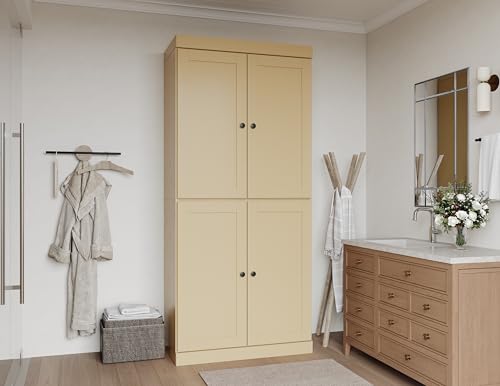 Palace Imports Solid Wood Tall Bathroom Pantry Cabinet with 4 Shaker Doors & Adjustable Shelves, Yellow - 100% Eco-Friendly, Renewable, Space-Saving Storage, 71.5" H x 32" W, Made in Brazil - color: Yellow