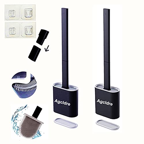 Toilet Brush with Holder Silicone Toilet Brush and Cleaning Brush for Household Bathroom Toliet Brush Set (Black,Black) - color: Black,black
