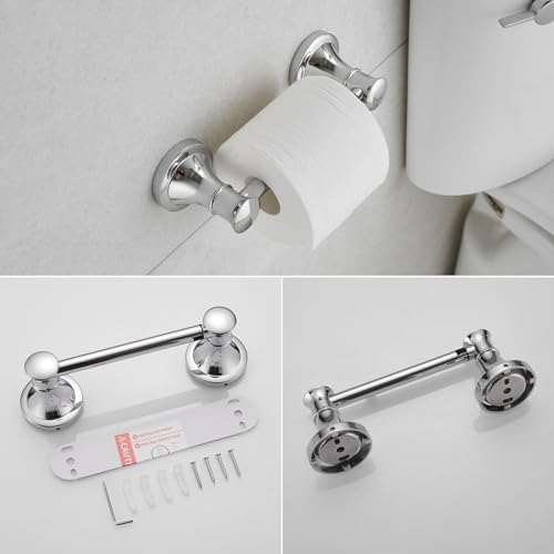 RUMOSE Toilet Paper Holder and Hand Towel Ring Polished Chrome Wall Mount Bathroom Hardware Accessories 2 PCS Set Flexible Pivoting Toilet Tissue Roll Holder and Towel Hanger, Stainless Steel - color: Polished Chrome